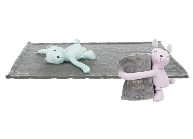 Trixie Junior Kuschel-Set - Decke und Bär grau/mint