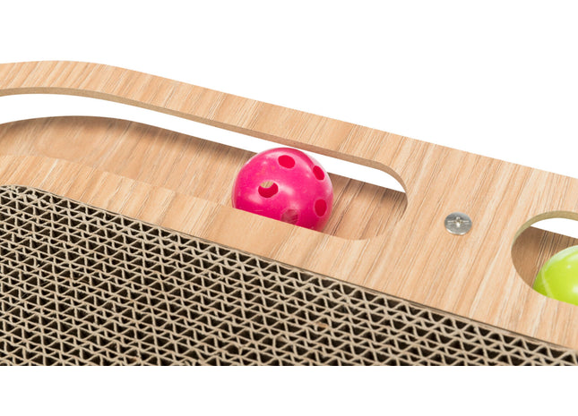 Trixie Kratzpappe mit Spielzeug Katzenminze Holz