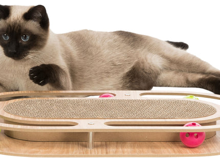 Trixie Kratzpappe mit Spielzeug Katzenminze Holz