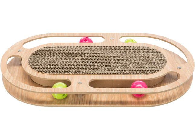 Trixie Kratzpappe mit Spielzeug Katzenminze Holz