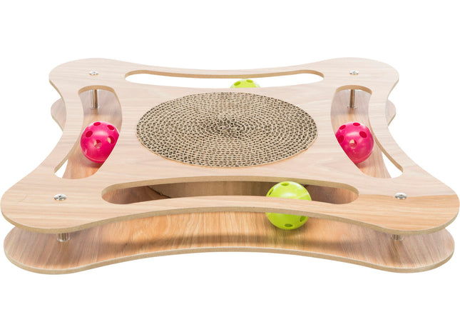 Trixie Kratzpappe Holz mit Spielbällen 35×4×35cm