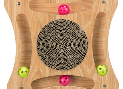 Trixie Kratzpappe Holz mit Spielbällen 35×4×35cm