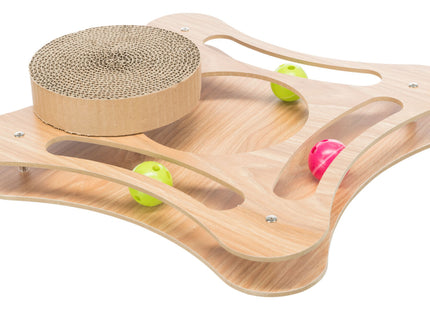 Trixie Kratzpappe Holz mit Spielbällen 35×4×35cm