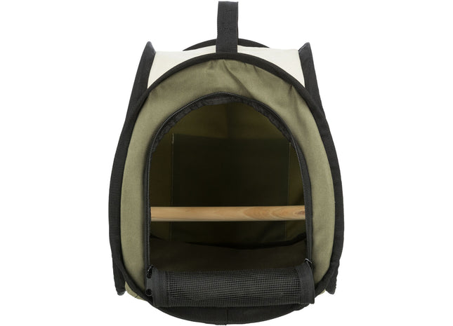 Transporttasche für Vögel und Kleintiere in Beige-Olivgrün, ideal für unterwegs