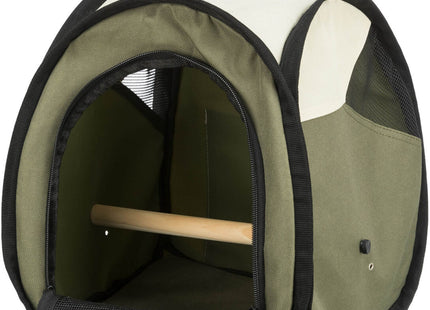 Transporttasche für Vögel und Kleintiere in Beige-Olivgrün, ideal für unterwegs