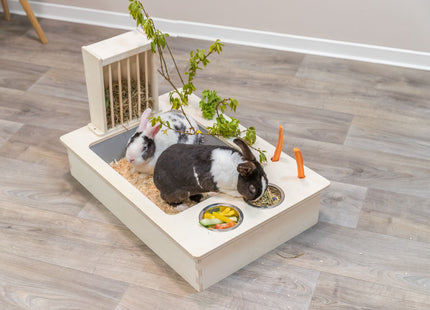 Trixie Futterstation – Holz mit Näpfen und Heuraufe