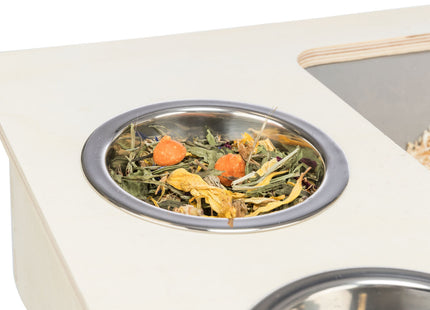 Trixie Futterstation – Holz mit Näpfen und Heuraufe