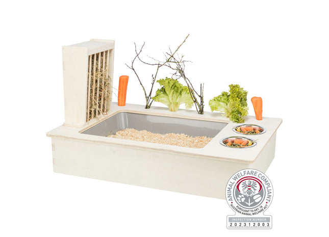 Trixie Futterstation – Holz mit Näpfen und Heuraufe