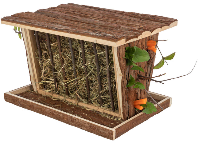 Trixie Heuraufe mit Dach - Rindenholz 40×22×30cm